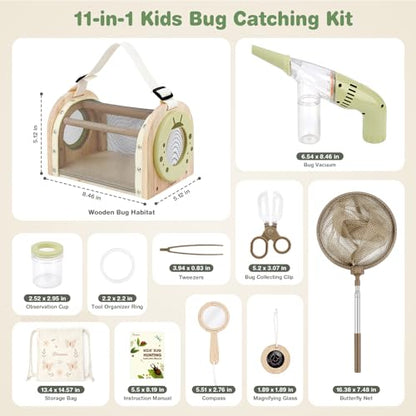 Dreamon Kids Bug Catching Kit, 11 Pcs Wooden Outdoor Toys for Kids Ages 4-8