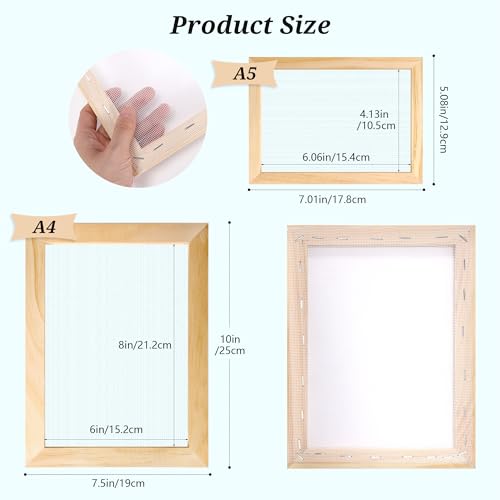 Aboofx Paper Making Kit, A5 & A6 Size Paper Making Screen Frame Kit, Wooden Mold and Deckle with Mesh, Absorbent Papers, Sponge and Confetti, DIY Handmade Papers Making Supplies Gift for Craft Lovers - size: A5 A6