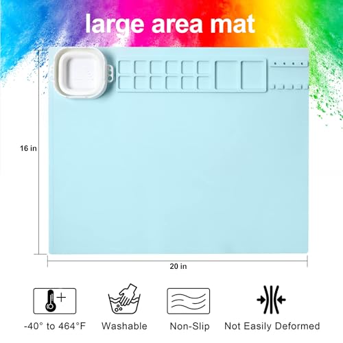AWOKE Silicone Painting Mat - 20"X16" Silicone Art Mat with 1 Water Cup for Kids - Craft Mat has12 Color Dividers - 2 Paint Dividers (Blue),Toddler Activities,3 4 5 Year Old Girl Boy Birthday Gifts - color: Blue