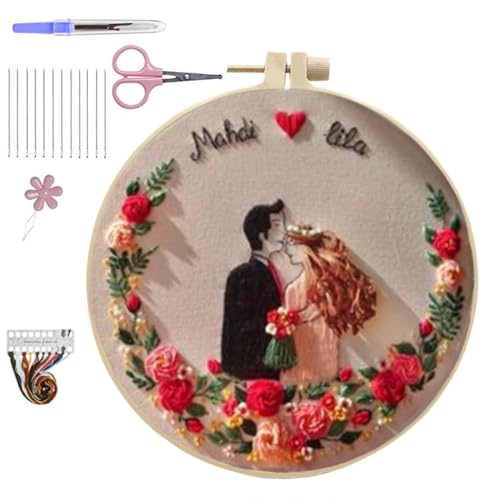 Wedding Photos Embroidery Starter Kit, Valentine's Day Gifts，DIY Needle Punch Kit, Punch Needle Kits for Beginners,Include Pre-Printed Fabric,Tools,Embroidery Hoop,Threads. (Wedding Photo No. 3) - color: Wedding Photo No. 3