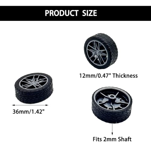 10PCS Model Car Wheels Toy Car Rubber Tire Wheels with Metal Shaft Round Axles for for RC Car Truck Robot DIY Model Toy Wheel Replacement Accessories (2x36mm) - style: 2x36mm