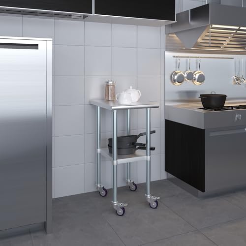 AmGood 24 in. x 18 in. Stainless Steel Work Table with Wheels | Metal Kitchen Food Prep Table | NSF - size: 18 in. Long x 24 in. Deep with Wheels