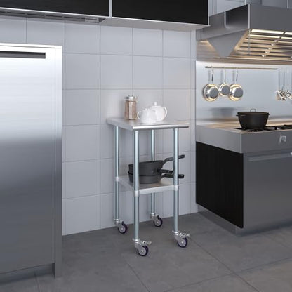 AmGood 24 in. x 18 in. Stainless Steel Work Table with Wheels | Metal Kitchen Food Prep Table | NSF - size: 18 in. Long x 24 in. Deep with Wheels