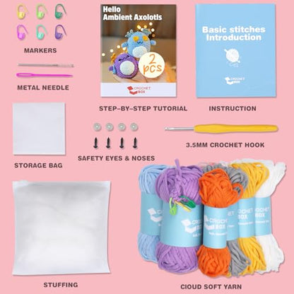 CrochetBox 2 PCS Axolotl Crochet Kit for Beginners, Adults and Teen - color: 2 PCS Axolotl