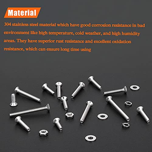 HELIFOUNER 420 Pieces M2 x 6mm /8mm /10mm /12mm /16mm /20mm, 304 Stainless Steel M2 Countersunk Socket Cap Screws Nuts Washers Kit - size: ['M2']