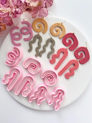 Abstract Swirl Clay Cutter Set, 7PCS PLA Polymer Clay Tools with Exact Measurements, Ideal for DIY Statement Earrings & Crafts