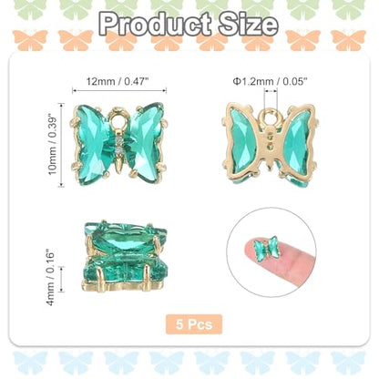 uxcell Crystal Gold Plated Butterfly Charm, Brass Zircon Charm Pendant - color: Bright Green, size: 12x10mm