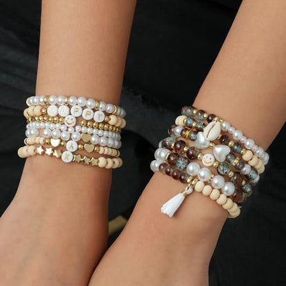 Xylise 6mm/8mm Crackle Glass Beads Bracelet Making Kit Crystal Glass Beads Jewelry Making Kit, Friendship Bracelet kit for DIY Crafts Gifts - color: Two-tone brown