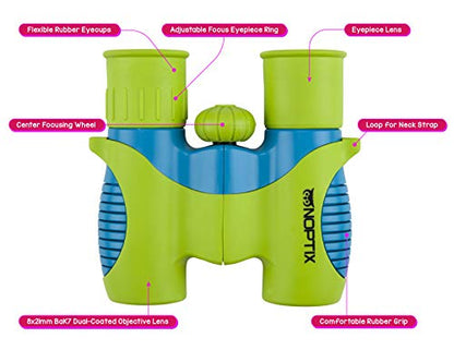 Binoculars for Kids, Girls or Boys Real Kids Binoculars in Vibrant Green Blue - Includes Sticker Book with 40 Bird Species - Small Toys for Toddlers - color: Green Blue