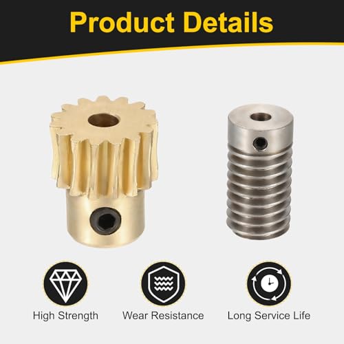uxcell Worm Gear Set 15T 0.8 Module 1:15 Reduction Rate, Right Rotation Drive Gear Box Wheel Reduce Transmission Part (Brass Gear-4mm Bore, 1045 Steel Rod 5mm Bore) - size: Gear-4mm, Rod-5mm Bore, style: 0.8M-15T