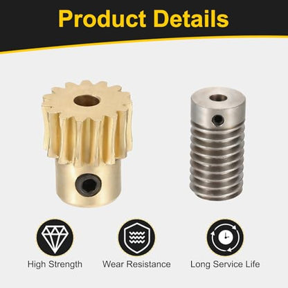 uxcell Worm Gear Set 15T 0.8 Module 1:15 Reduction Rate, Right Rotation Drive Gear Box Wheel Reduce Transmission Part (Brass Gear-4mm Bore, 1045 Steel Rod 5mm Bore) - size: Gear-4mm, Rod-5mm Bore, style: 0.8M-15T
