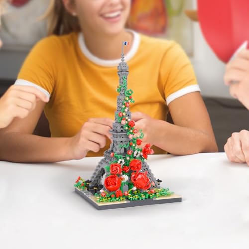 Micro Building Blocks, Architecture Eiffel Tower with Rose Model Building Set Landmark Model Building Toy, 2551 PCS - color: Eiffel Tower With Rose