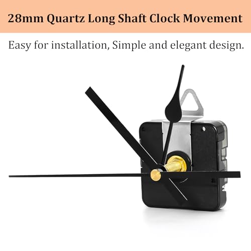 28mm Quartz Long Shaft Clock Movement Kit - DIY Wall Clock Mechanism with 1-1/10 Inch Shaft, 2 Pairs of Hands, Replacement Clock Repair Kit
