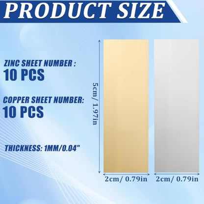 Copper Zinc Strips 20Pcs Copper Sheet & Zinc Strips for Fruit Battery