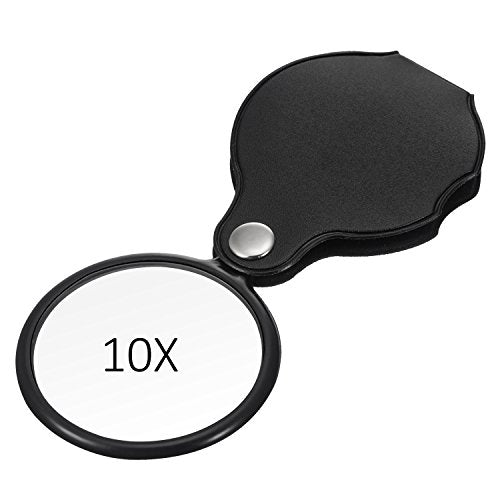 HESTYA 4 Pack 10X Mini Magnifying Glass Folding Pocket Magnifier Glass Loupe with Black Rotating Protective Holster for Reading Newspaper, Book, Magazine, Hobby, Jewelry