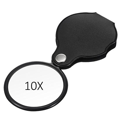 HESTYA 4 Pack 10X Mini Magnifying Glass Folding Pocket Magnifier Glass Loupe with Black Rotating Protective Holster for Reading Newspaper, Book, Magazine, Hobby, Jewelry