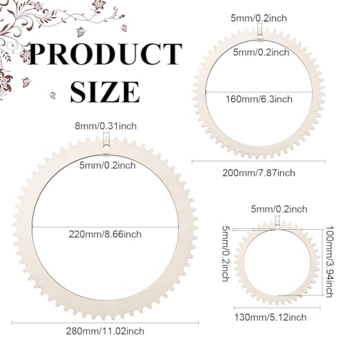 BENECREAT 3 Sizes Wooden Weaving Loom Kit, 5/7.8/11 inch Round Gear Shape DIY Weaving Loom for Hanging Decor Woven Tapestry Knitted Crafts Making, 5mm Thick (Pack of 4) - size: 3 Sizes (Pack of 4)