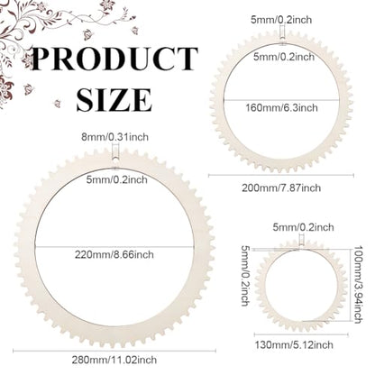 BENECREAT 3 Sizes Wooden Weaving Loom Kit, 5/7.8/11 inch Round Gear Shape DIY Weaving Loom for Hanging Decor Woven Tapestry Knitted Crafts Making, 5mm Thick (Pack of 4) - size: 3 Sizes (Pack of 4)