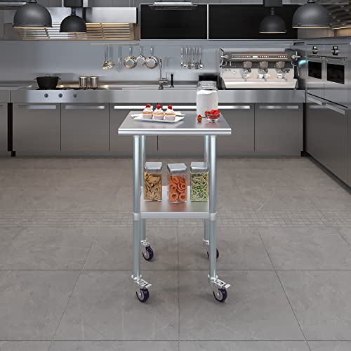 AmGood 24 in. x 24 in. Stainless Steel Work Table with Wheels | Metal Kitchen Food Prep Table | NSF - size: 24 in. Long x 24 in. Deep with Wheels