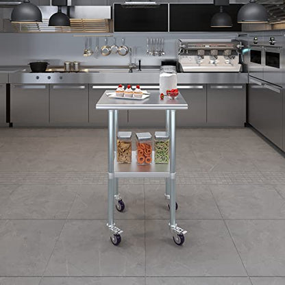 AmGood 24 in. x 24 in. Stainless Steel Work Table with Wheels | Metal Kitchen Food Prep Table | NSF - size: 24 in. Long x 24 in. Deep with Wheels