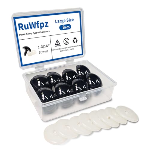 RuWfpz Large Safety Eyes for Crocheting Amigurumi Animals 30mm Black Bulk - size: 30mm