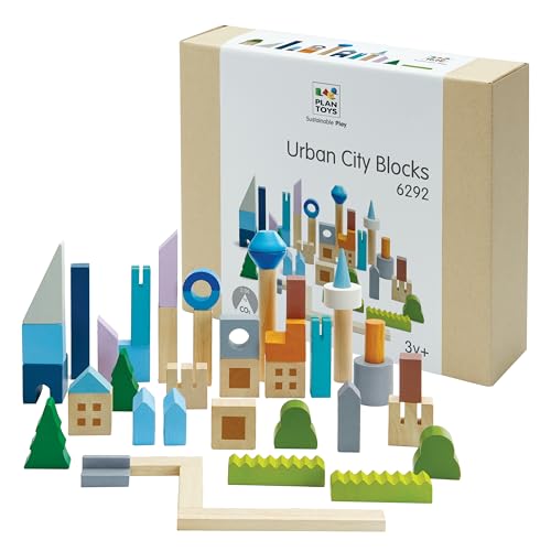 PlanToys® Urban City Blocks Wooden Montessori 45-Piece Construction Kids