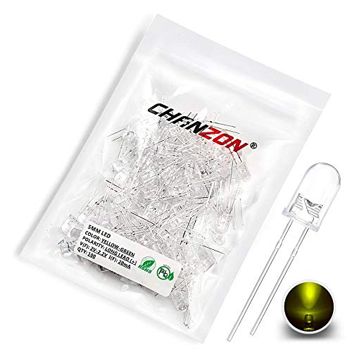 CHANZON 100 pcs 5mm Yellow-Green LED Diode Lights(DC 2V 20mA) - color: E) Yellow-green, size: 5mm Round Top