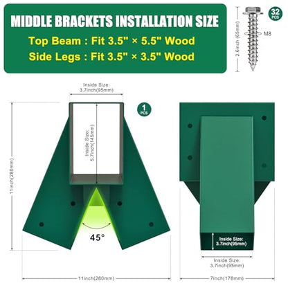 BeneLabel A-Frame Middle Swing Set Brackets, Heavy Duty Steel Swing Set Hardware with Mounting Hardware, DIY Swing Set Bracket Swing Set Kit for 2 (4x4) Legs & 1 (4x6) Beam, Green - color: Middle Swing Set Bracket
