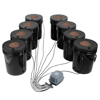 VEVOR DWC Hydroponic System, 5 Gallon 8 Buckets, Deep Water Culture Growing Bucket, Hydroponics Grow Kit with Pump, Air Stone and Water Level Device, for Indoor/Outdoor Leafy Vegetables - style: 8 Buckets