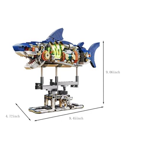 Mechanical Shark Building Set for Boys 12-20 with LED Light and Display Stand, 687 PCS Rotatable Function Sea Animal STEM Toy, Home Decor Gift Adults Teens Kids Boys Ages