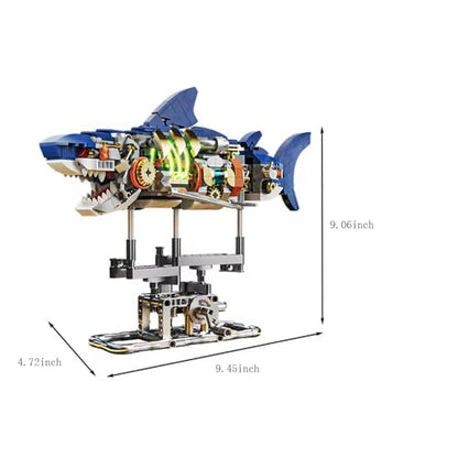 Mechanical Shark Building Set for Boys 12-20 with LED Light and Display Stand, 687 PCS Rotatable Function Sea Animal STEM Toy, Home Decor Gift Adults Teens Kids Boys Ages