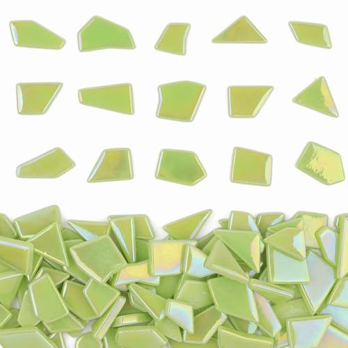 Youway Style 200g Iridescent Green Glass Mosaic Tiles for Crafs Bulk - color: Grass Green, size: 200g