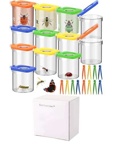 Halloscume 12 Pack Insect Bug Viewer for Kids with Tweezers Magnifying Insect Box Insect Observation Kit Bug Catcher Bug Container Insect Cage Bug Jar for Science Nature Exploration Collecting Kit