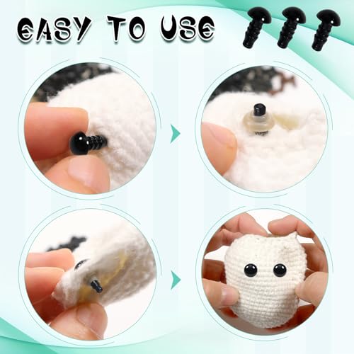 TOAOB 150pcs 7mm Safety Eyes for Amigurumis Craft Crochet Eyes with 150pcs Washers Black Doll Eyes for Crocheting Stuffed Animals Doll Making - size: 7mm