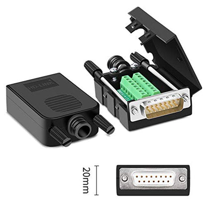 2PCS DB15 Solderless Serial to 15 pin Terminal Male Female Adapter - style: Male+Female