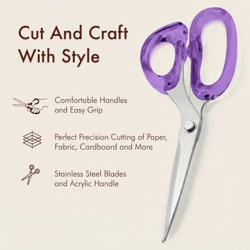 OfficeGoods 9” Stainless Steel Acrylic Scissors, Purple with Silver Metal - color: Purple With Silver Metal
