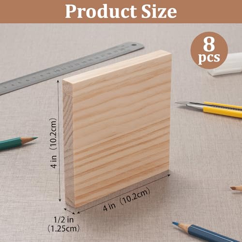 4″ X 4″ Wood Squares Wooden Blocks for Crafts 1/2″ Thick, 8 PCS Blank Wood Blocks Planks Pieces for Crafting, Unfinished Wooden Boards Panels for Paintings, DIY Signs, Woodworking - size: 4″x4″x1/2″ - 8PCS
