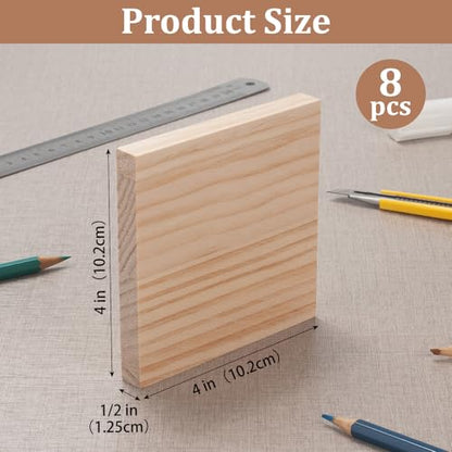 4″ X 4″ Wood Squares Wooden Blocks for Crafts 1/2″ Thick, 8 PCS Blank Wood Blocks Planks Pieces for Crafting, Unfinished Wooden Boards Panels for Paintings, DIY Signs, Woodworking - size: 4″x4″x1/2″ - 8PCS