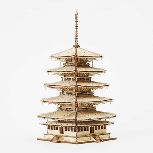 Five-storied Pagoda Wooden Architecture 3D Puzzle - Fun DIY Wood Craft Kits - Ideal Gift for Birthdays and Party Favors - style: Pagoda