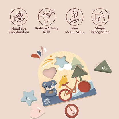 SPEEDY MONKEY Wooden Early Learning Puzzle | 4-Piece Shape Sorter Playset - color: Early Learning Puzzle