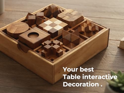 BSIRI 9 in 1 Wooden Brain Teaser Puzzles for Adults Teens Box Set Wood Hard Level 10 Impossible Mind Wood Brain Teaser Games 3D Hand Puzzle Sets for Decoration and Mini Toys - style: 9 Puzzle Set