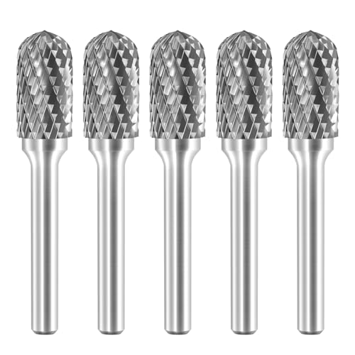 SC-5 Tungsten Carbide Burr Rotary File Cylindrical Shape with Radius End Double Cut with 1/4''Shank for Die Grinder Drill Bit - 5Pcs - style: 5pcs SC-5