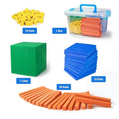 Foam Base Ten Set for Math 131 PCS Place Value Blocks,Counting Cubes for Kids Math,Base 10 Math Manipulatives for Early Counting Math Toy in School Home