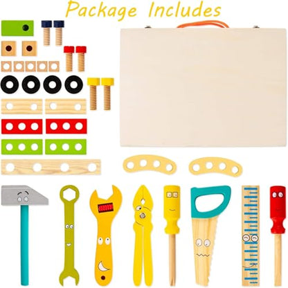 Wooden Kids Tool Kit, Montessori Toddler Tool Set Toys for Boys Girls 3+