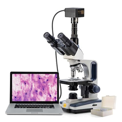 Swift Compound Trinocular Microscope SW350T,40X-2500X Magnification,Siedentopf Head,Two-Layer Mechanical Stage,with Swiftcam 5 Megapixel Camera and Software Windows/Mac/Linux and USB 3.0 Cable - size: SW350T+swiftcam5.0 MP（3.0 USB）