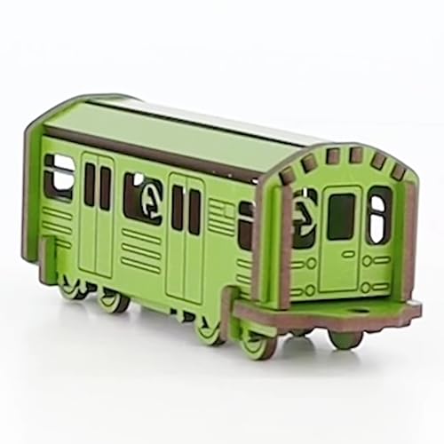 Little & Wood: Woodlet: Medium - NYC Subway 4 Train - Green, 3D Wooden Kit-Set, City Transportation Puzzle, Easy Assembly, Pop Build Fun, Ages 6+ - style: NYC Subway 4 Train