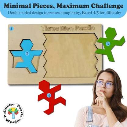 Three Men Wooden Brain Teaser Game Shape Challenge for Ages 14+ Educational Logic Game for Teens Adults STEM Wooden Puzzle Toy for Classroom