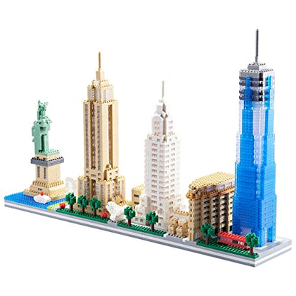 New York Skyline Micro Building Set for Adults, Architecture Model Kit Collectible Display with Statue of Liberty & Empire State Building, Gift for Architecture Lovers and Travel Fans ( 3452PCS )