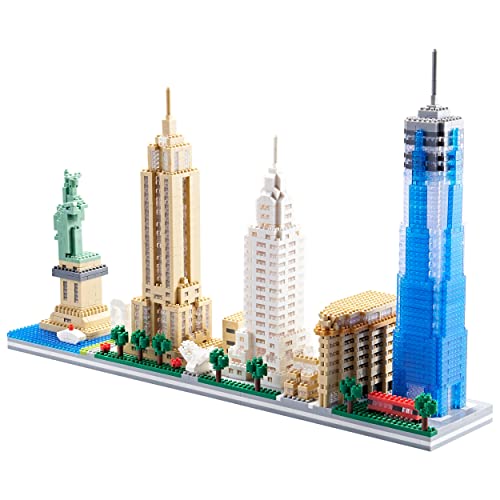New York Skyline Micro Building Set for Adults, Architecture Model Kit Collectible Display with Statue of Liberty & Empire State Building, Gift for Architecture Lovers and Travel Fans ( 3452PCS )
