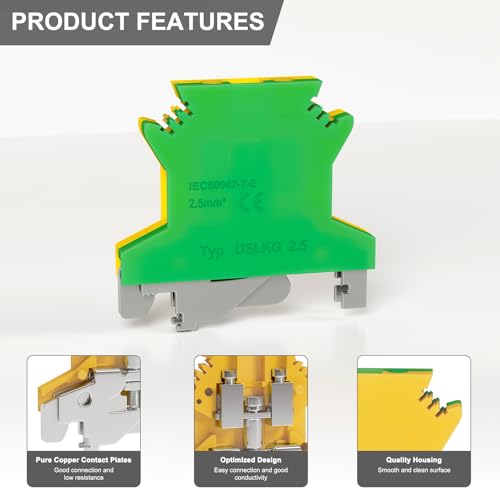 10Pcs USLKG2.5 Ground Circuit Connection Terminal Block, 2.5 mm²AWG - color: Green & Yellow, size: 10 Pcs
